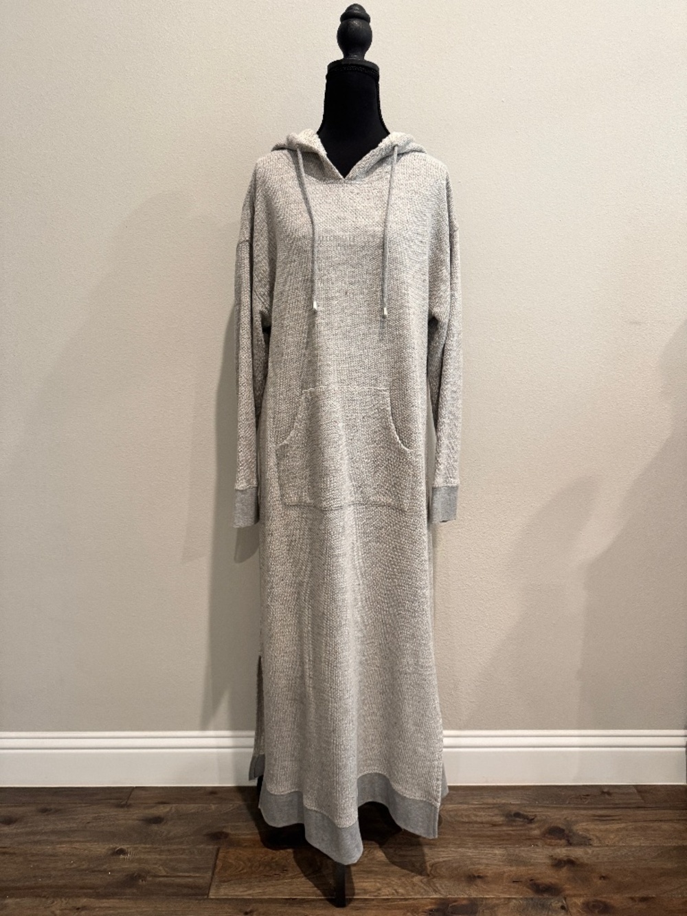 Soft Surroundings heather gray marl maxi lounge dress with drawstring hood